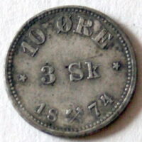 10 Øre / 3 Skilling 1874